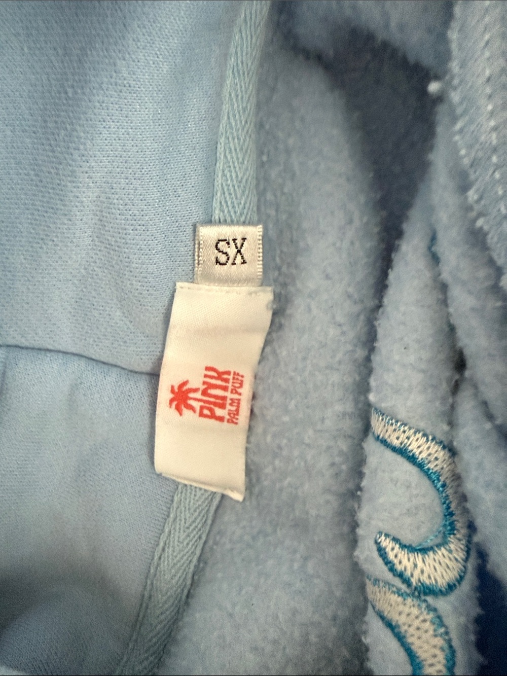 Pink Palm Puff Light Blue “Everything Comes in Waves” Hoodie [has stains!] - Picture 8 of 8